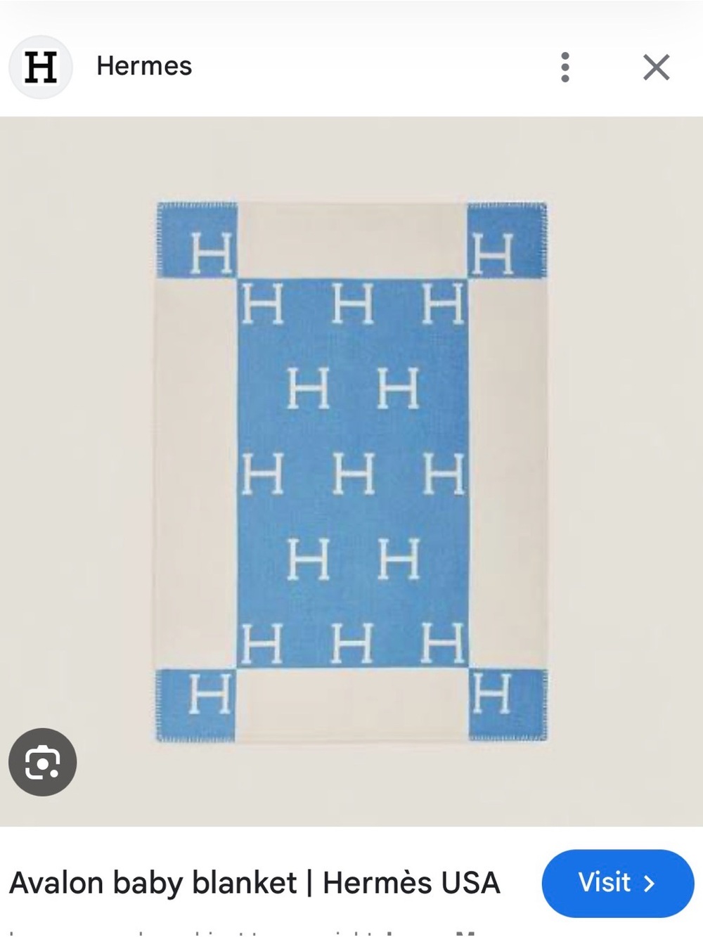 Hermes Baby Blanket Blue and Cream Avalon H Motif